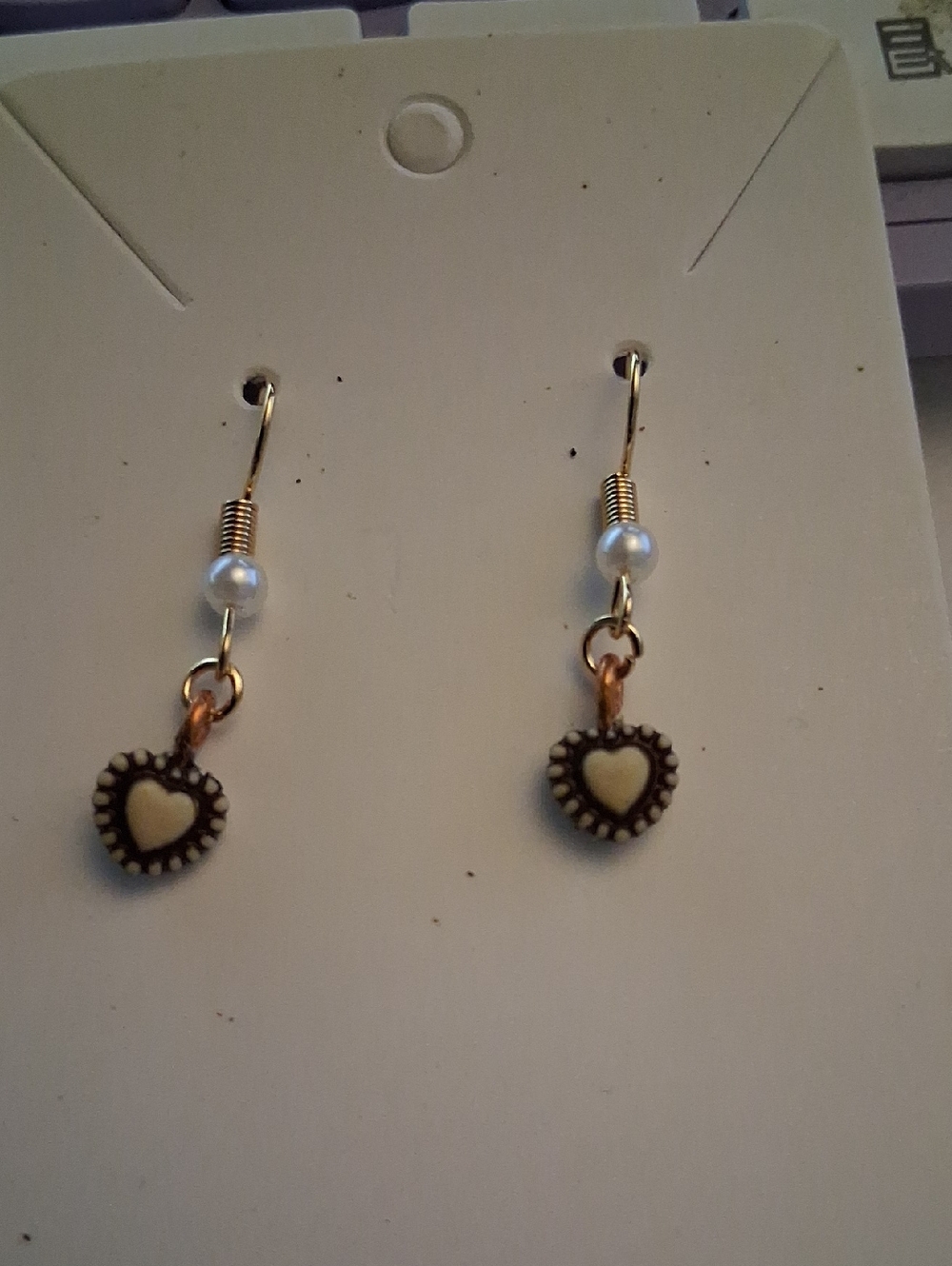 Gold-Tone Heart Drop Earrings with Pearl Accent